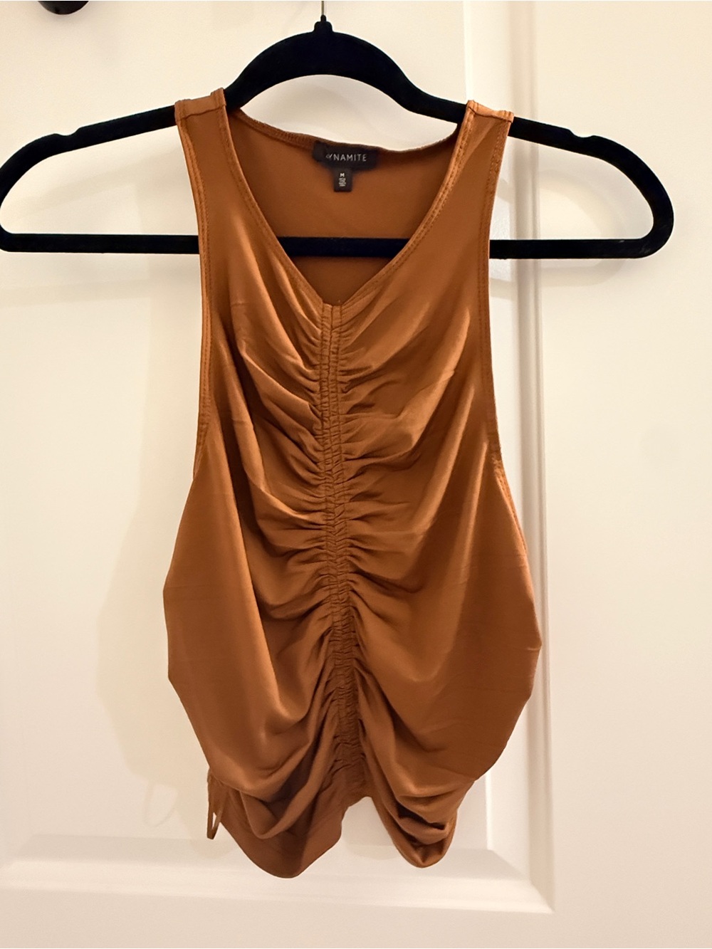 Dynamite Ruched Tank Top in Caramel Brown